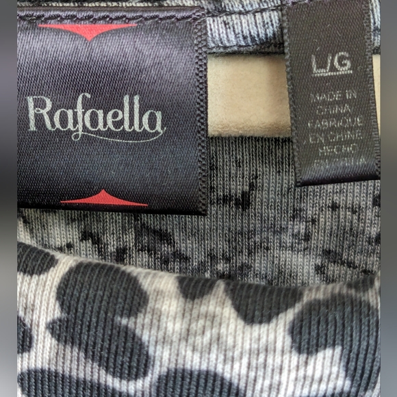 Rafaella leopard print blouse women's Sz L Pullover Black white 3/4 sleeves Y-1 - Picture 5 of 6